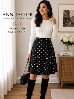 Ann Taylor Factory Polka Dot Skater Skirt Size 6 Parisian Chic